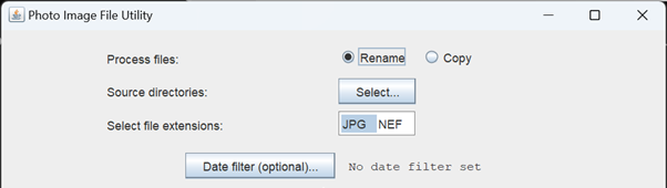 GUI image of Photo Image File Utility