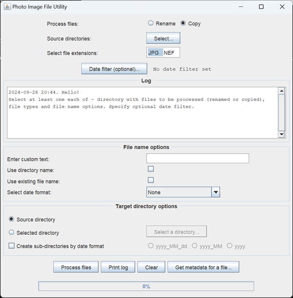 GUI image of Photo Image File Utility